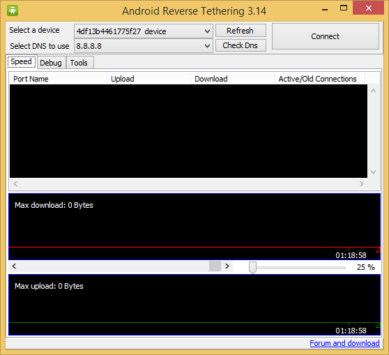 Android reverse tethering tool windows