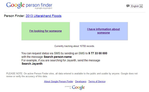 google person finder Uttarakhand flood victims 2013