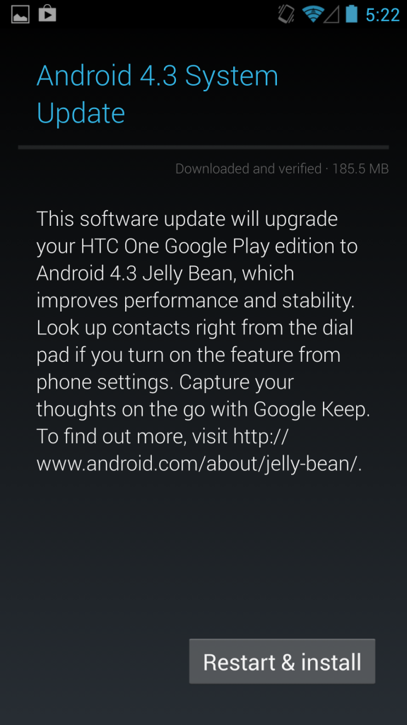 HTC One google play edition android 4.3 update