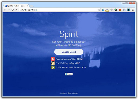 twitter spirit  disappear tweet after the specified time .