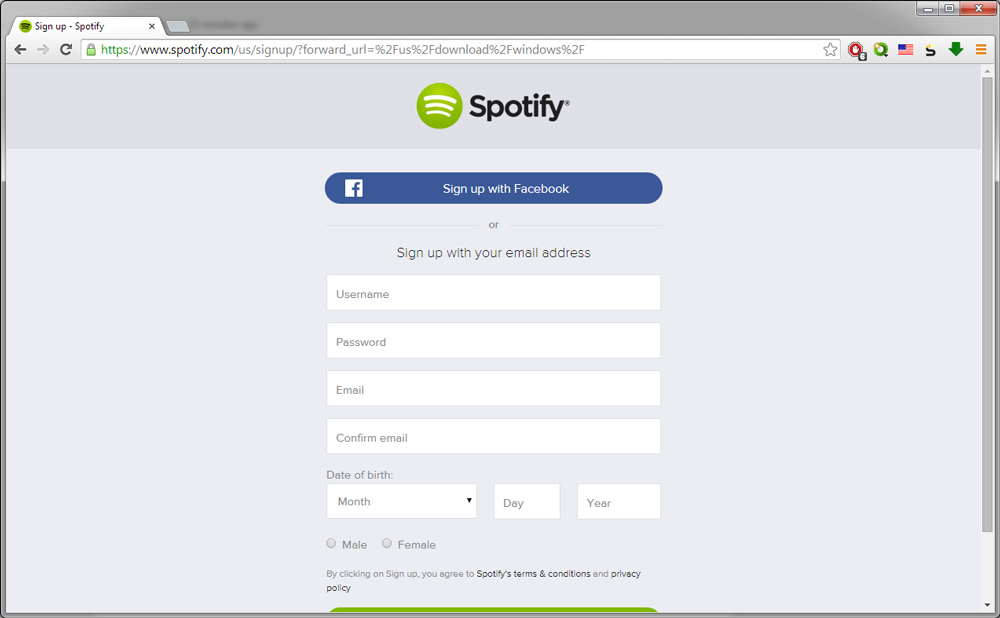 spotify sign in with facebook